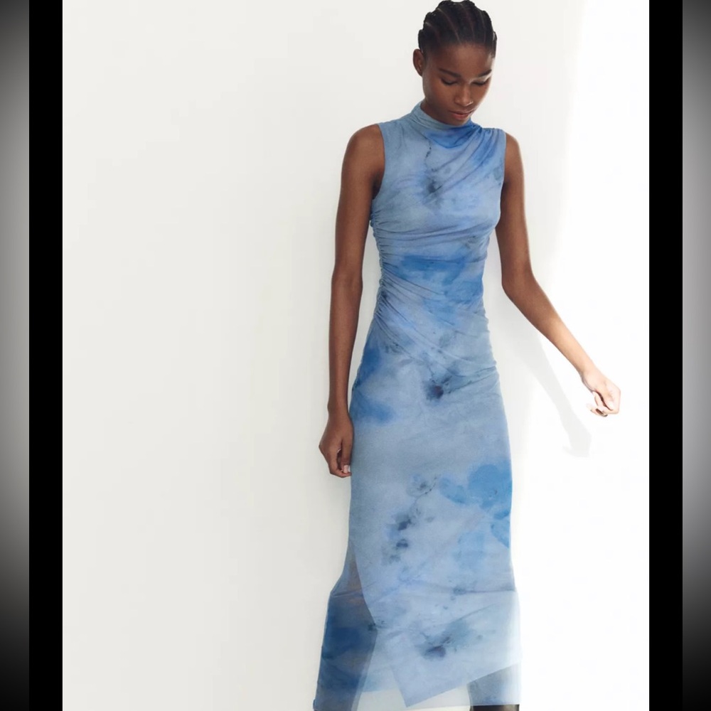 Zara Draped Printed Midi Dress Size S